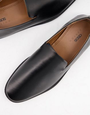 ASOS DESIGN – Leder-Loafer in Schwarz mit Keilsohle