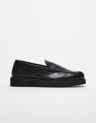Leder-Loafer in Schwarz mit Keilsohle Schwarz 47