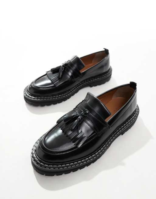 ASOS DESIGN Leder Loafer in Schwarz mit Kontrastnaht