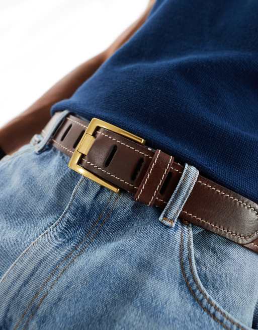 ASOS DESIGN – Ledergürtel in Braun mit Kontrastnaht