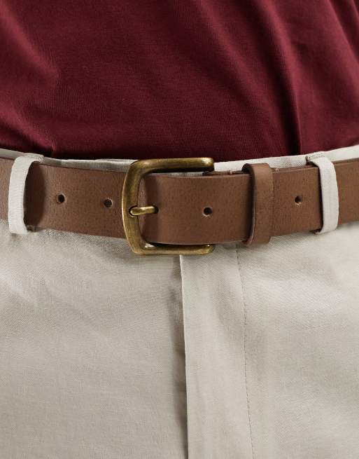 ASOS DESIGN – Ledergürtel in Vintage-Braun mit Schnalle in brüniertem Gold, 2 von 4