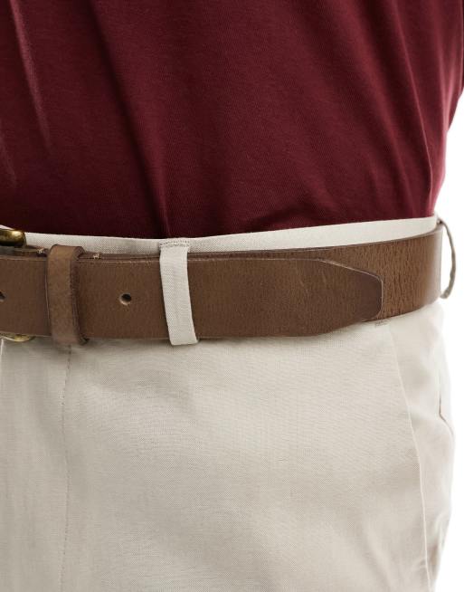 ASOS DESIGN – Ledergürtel in Vintage-Braun mit Schnalle in brüniertem Gold, 3 von 4