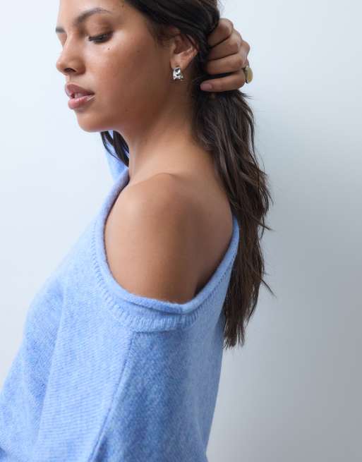 ASOS DESIGN ledig tröja med bara axlar i blått, 4 av 4