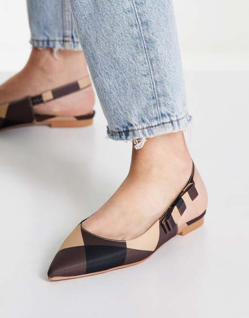ASOS DESIGN - Leela - Flade slingback-ballerinaer med spids tå og sløjfe og tern