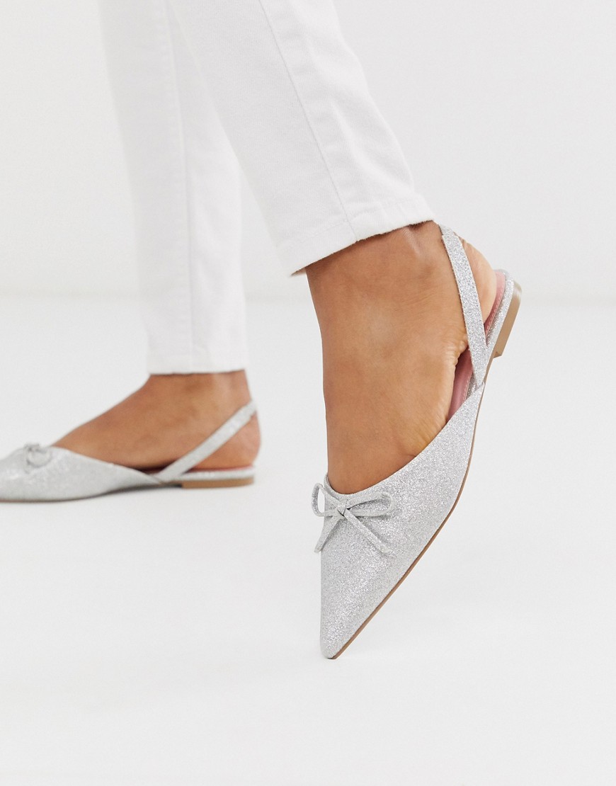 ASOS DESIGN Lefty pointed ballet flats in silver glitter
