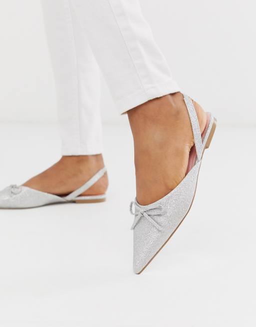 ASOS DESIGN Lefty pointed ballet flats in silver glitter | ASOS