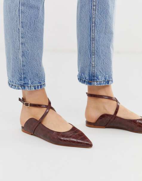 ASOS DESIGN - Legacy - Ballerines pointues plates - Marron croco