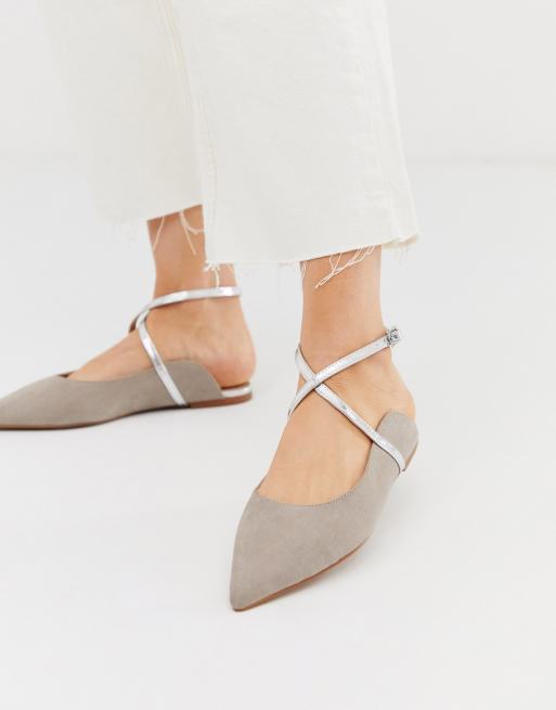 ASOS DESIGN Legacy pointed ballet flats in grey | ASOS