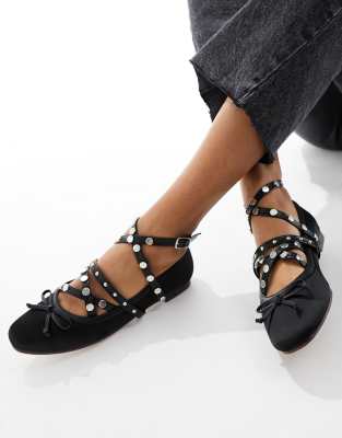 Asos Design Legacy Studded Ballet Flats In Black