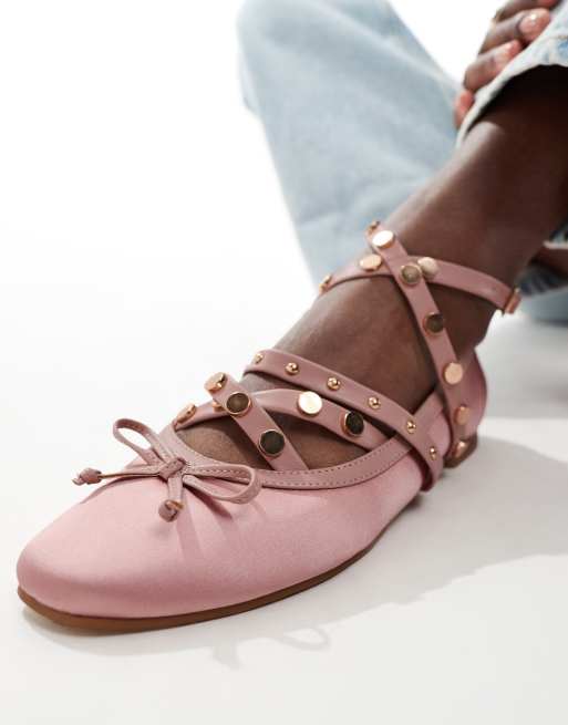 ASOS DESIGN Legacy studded ballet in pink, 2 of 4
