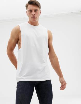 ASOS DESIGN – Legeres, ärmelloses T-Sirt mit tiefen Armausschnitten in Weiß 