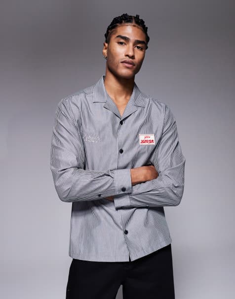 ASOS DESIGN – Legeres Hemd in Blau mit Reverskragen, Streifen und Stickerei - view 1