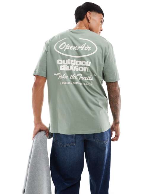 ASOS DESIGN – Legeres T-Shirt in Khaki mit Textprint