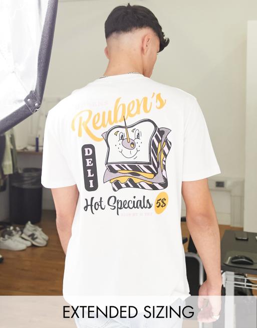 ASOS DESIGN – Legeres T-Shirt in Weiß mit Sandwich-Motiv hinten