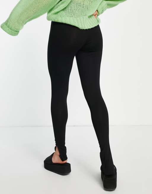 Black Slinky Seam Front Split Hem Leggings