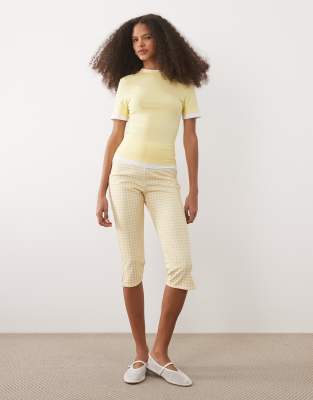 Legging corsaire à carreaux vichy - Jaune babeurre-multicolore S