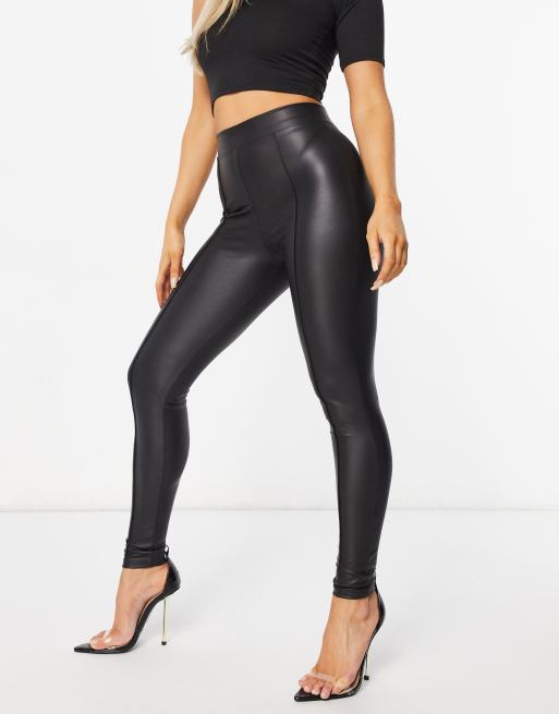 ASOS Design - Legging in leerlook met biezen in zwart