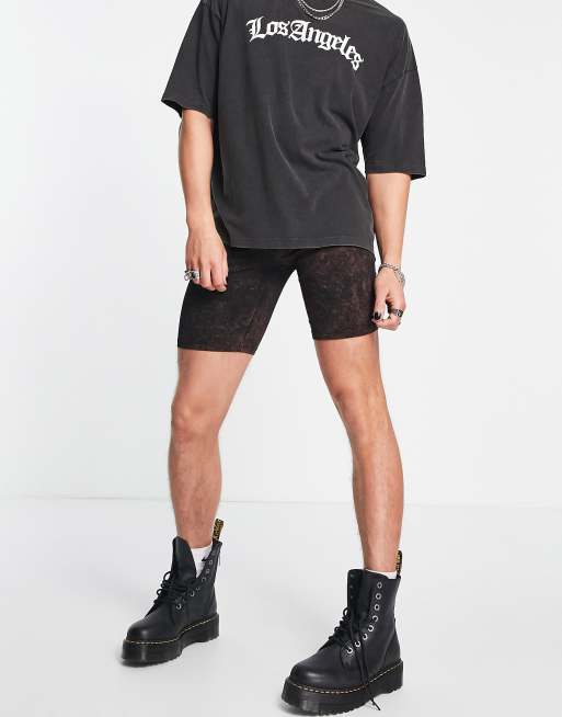 ASOS DESIGN legging shorts in bleach tie dye in brown