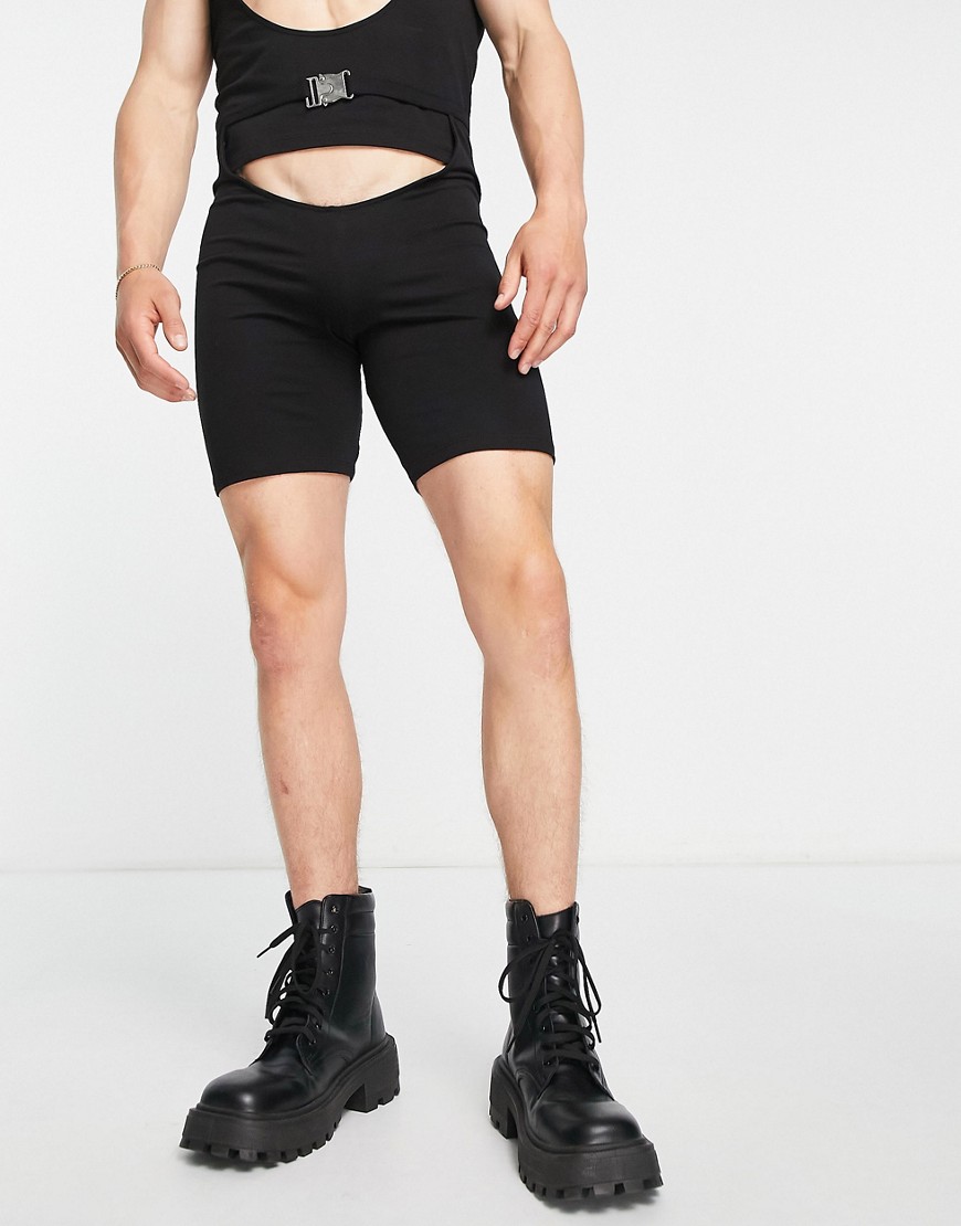 ASOS DESIGN legging shorts with cut out in black - part of a set