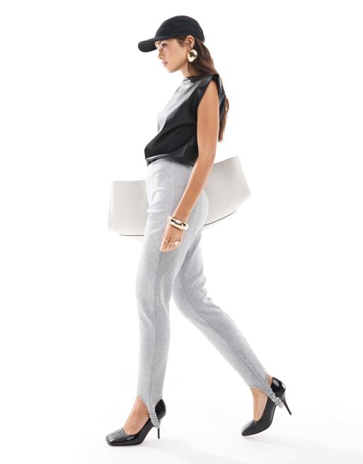 ASOS DESIGN - Legging van scubastof met bandje onder de voet in gemêleerd grijs
