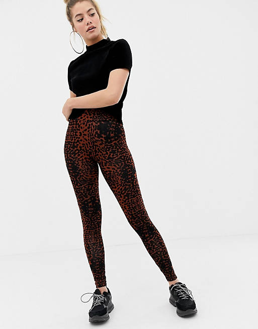 ASOS DESIGN legging with deep waistband in blurred leopard print