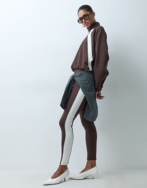 ASOS DESIGN legging with side panel detail in brown and cream, 5 of 5