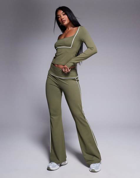 ASOS DESIGN - Leggings a zampa color oliva con profili a contrasto in coordinato - view 1
