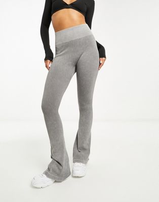 ASOS DESIGN seamless co-ord ribbed flare legging in washed charcoal - ASOS Price Checker