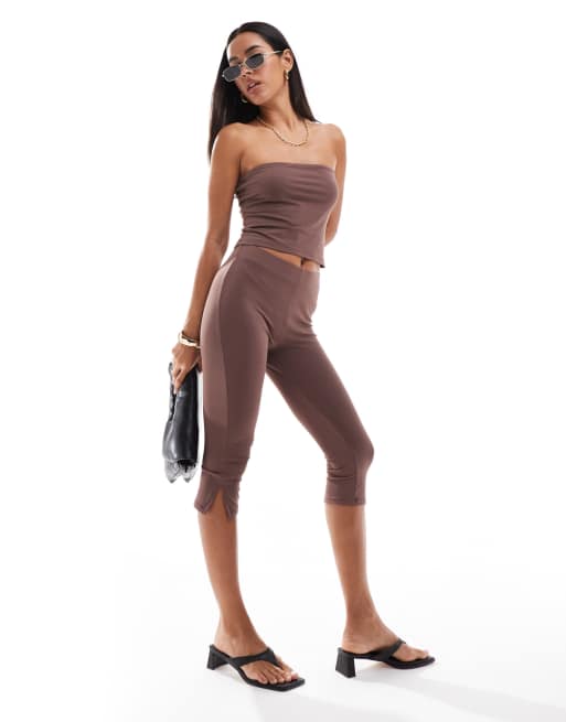 ASOS DESIGN - Leggings capri a vita medio alta bordeaux