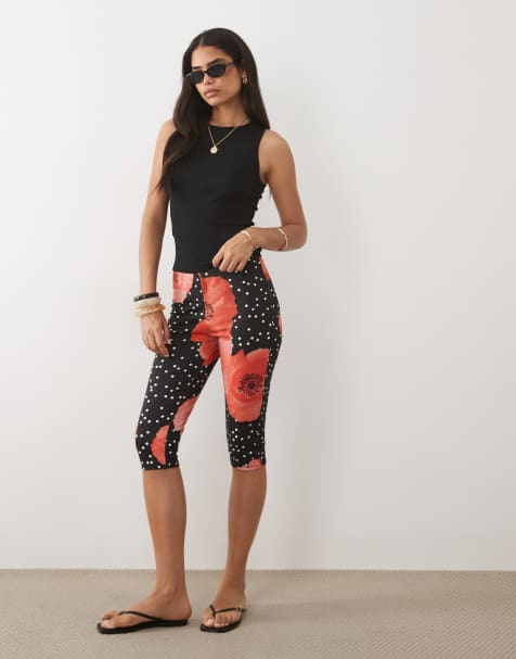 ASOS DESIGN leggings capri in jersey con stampa floreale rossa - view 1