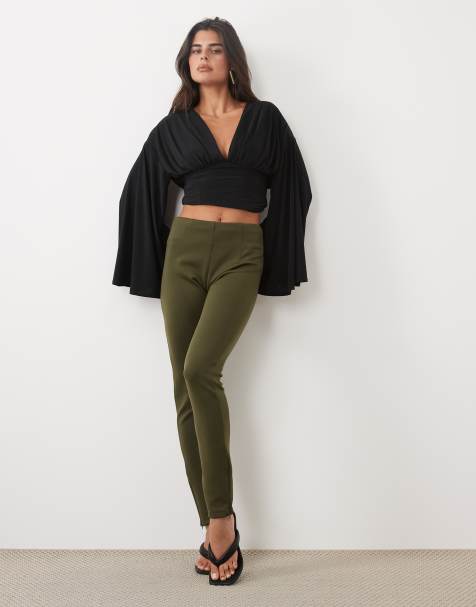 ASOS DESIGN - leggings con detalle de bajo abierto en caqui - view 1