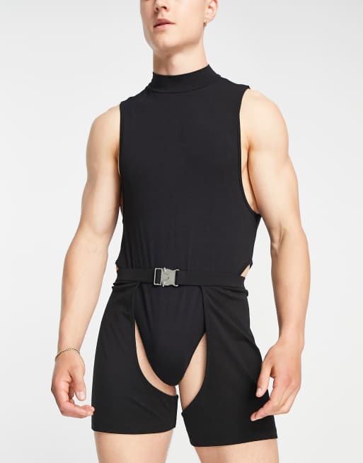 ASOS DESIGN - Leggings corti neri con cut-out e fibbia in coordinato