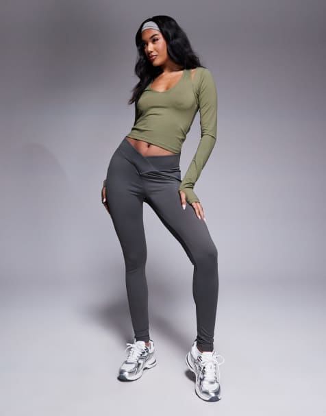 ASOS DESIGN – Leggings in Schiefergrau aus Polyamid mit v-förmigem Schnitt vorne - view 1