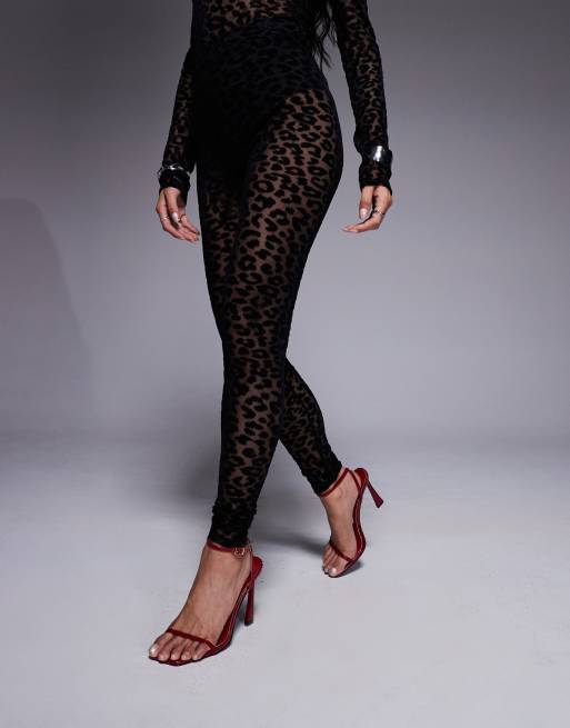 ASOS DESIGN – Leggings in Schwarz mit beflocktem Animal-Print, Kombiteil, 2 von 5