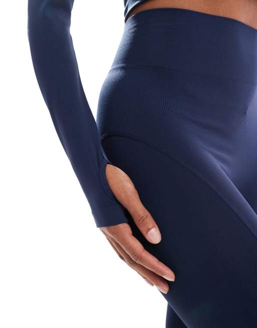 ASOS DESIGN - Leggings modellanti blu navy con cuciture a vista in coordinato, 2 di 5