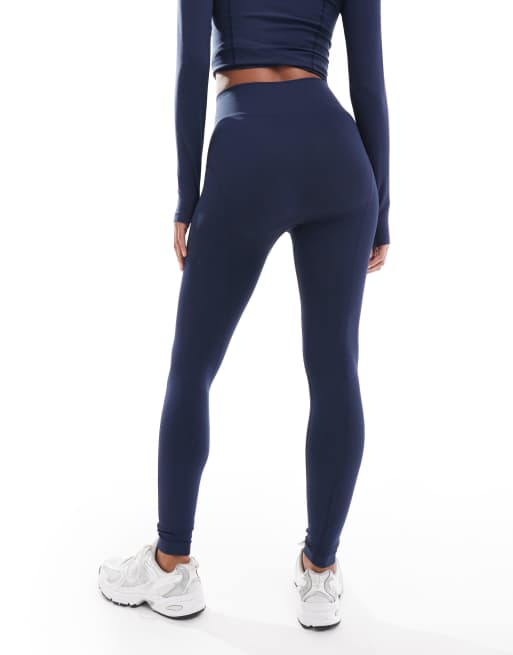 ASOS DESIGN - Leggings modellanti blu navy con cuciture a vista in coordinato, 3 di 5