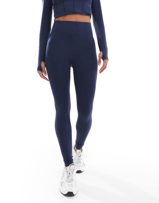 ASOS DESIGN - Leggings modellanti blu navy con cuciture a vista in coordinato, 4 di 5