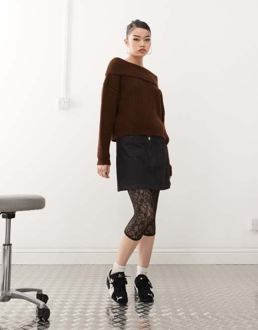 ASOS DESIGN - Leggings neri in pizzo taglio Capri