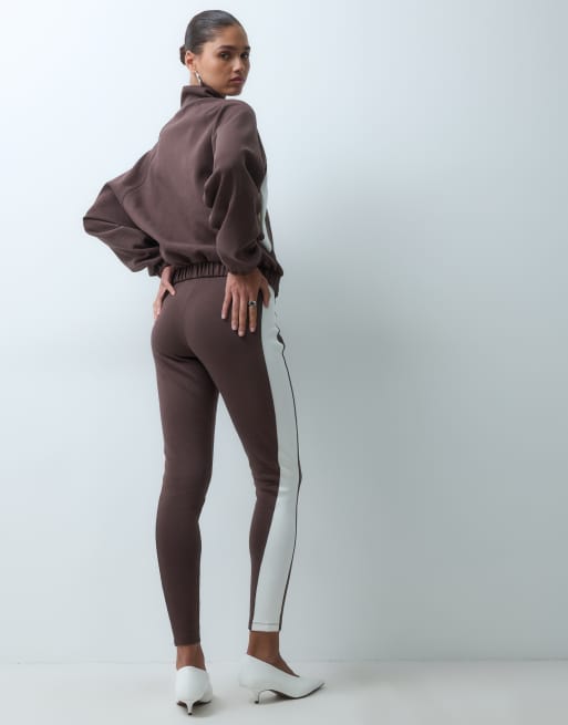 ASOS DESIGN leggings with side panel detail in brown and cream, 3 of 5