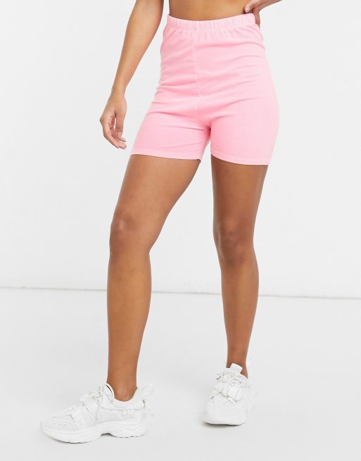 ASOS DESIGN - Leggingshort van katoen in felroze met wassing, deel van combi-set