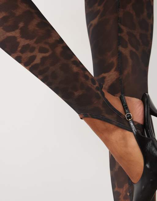 ASOS DESIGN legginsy z siateczki ze strzemionami we wzór leopardzi, 3 z 5