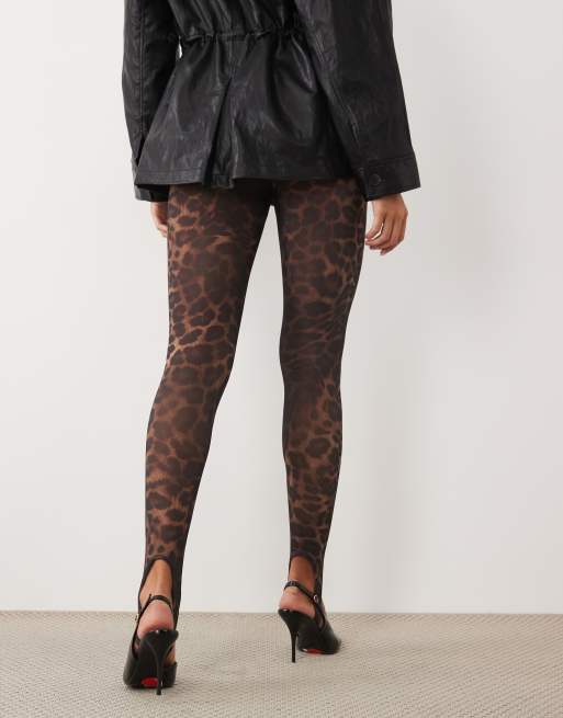 ASOS DESIGN legginsy z siateczki ze strzemionami we wzór leopardzi, 5 z 5