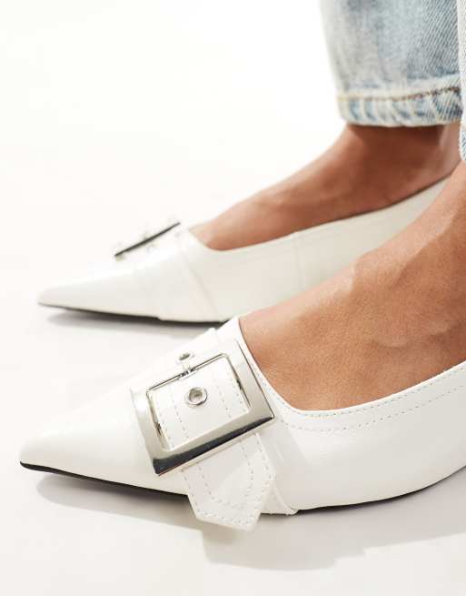 ASOS DESIGN Legion buckle ballet flats in white ASOS