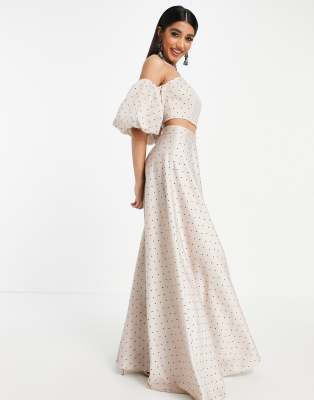 Lehenga - Crop top a fascia con maniche a sbuffo e stampa a pois-Multicolore - ASOS DESIGN  donna Multicolore - immagine3