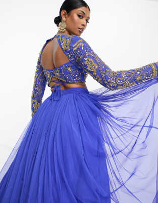 Lehenga - Crop top blu con strass - ASOS DESIGN  donna Blu - immagine1