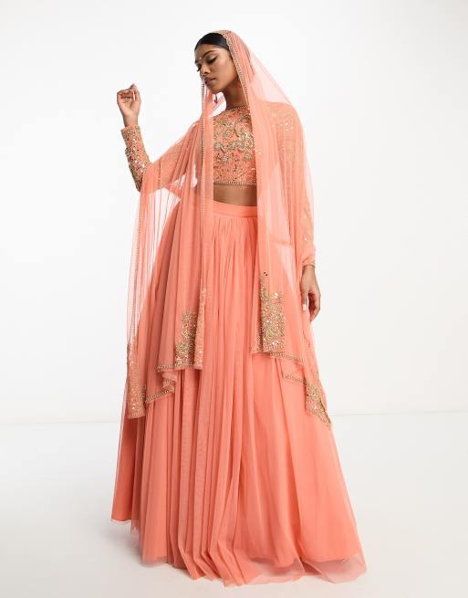 ASOS DESIGN - Lehenga - Crop top color calendula con strass, 4 di 4