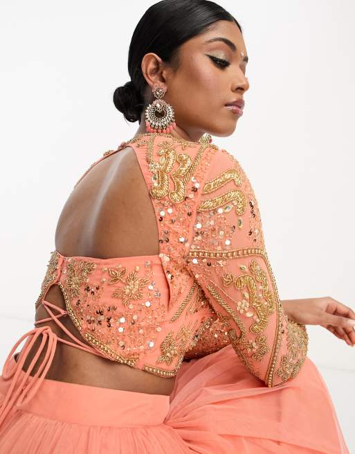 ASOS DESIGN - Lehenga - Crop top orné de strass - Souci, 3 de 4