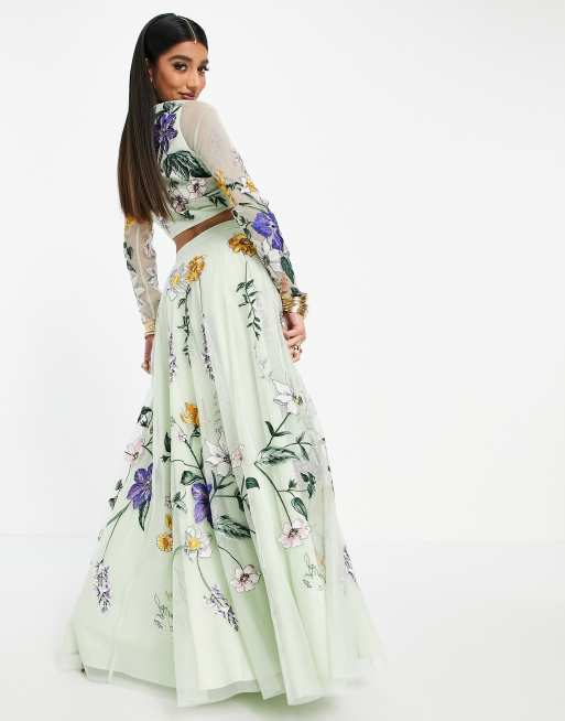 ASOS DESIGN Lehenga maxi skirt in wisteria embroidery, 2 of 4