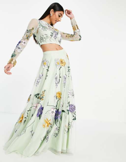 ASOS DESIGN Lehenga maxi skirt in wisteria embroidery, 4 of 4