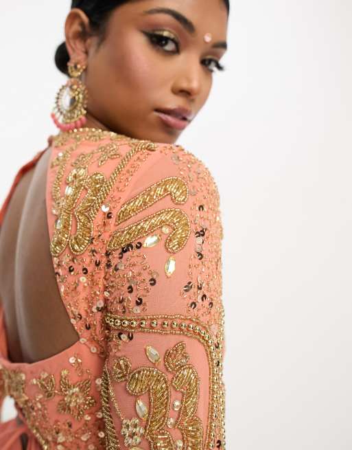ASOS DESIGN – Lehenga – Orange crop top med strass och paljetter, 2 av 4